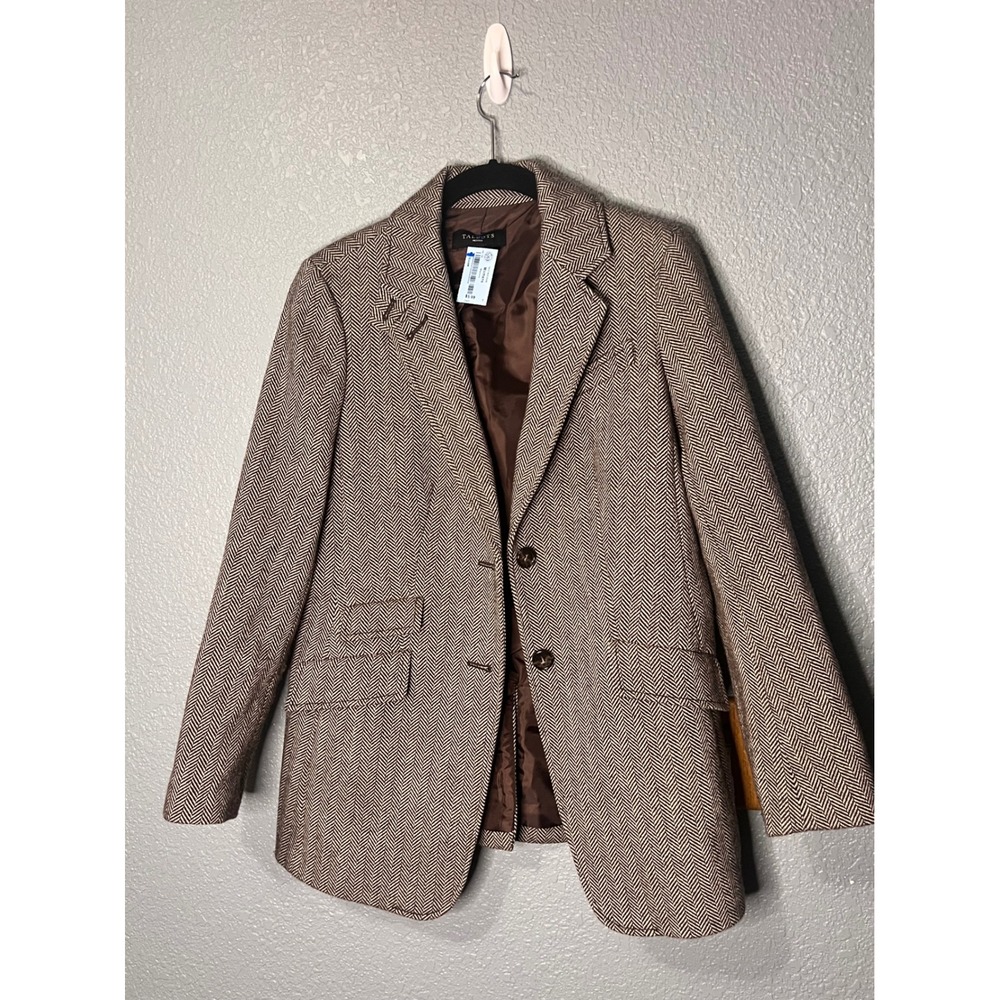 Talbots Petites Brown Herringbone Wool Blend Blazer Jacket 10P PH95 06/12
